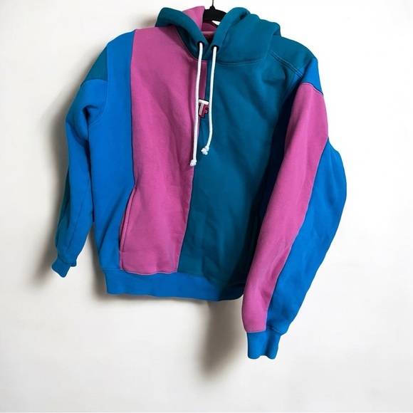Teddy Fresh Retro Vintage Style Colorblock Heavyweight Hoodie Size Medium - Picture 2 of 4